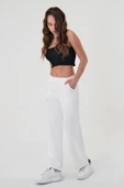 Kadın Beyaz Lastikli Palazzo Pantolon - 3
