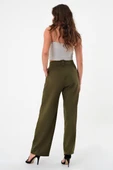Kadın Haki Apoletli Yüksek Bel Palazzo Pantolon - 4