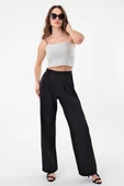 Kadın Siyah Apoletli Yüksek Bel Palazzo Pantolon - 3