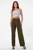 Kadın Haki Apoletli Yüksek Bel Palazzo Pantolon - 1