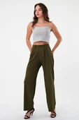 Kadın Haki Apoletli Yüksek Bel Palazzo Pantolon - 3