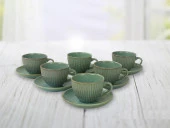 Keramika Myra 6 Kişilik Çay Fincan Takımı Reaktif Artistik Turkuaz-Kahve - 1