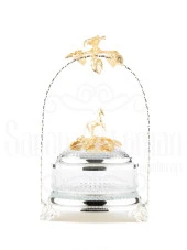 Bakır Stantlı Kapaklı Şekerlik Meyvelik Sunumluk Dekoratif Obje Söz Nişan Çikolatalık Sandra Çizgili Cam Sepet - 1