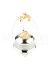 Bakır Stantlı Kapaklı Şekerlik Meyvelik Sunumluk Dekoratif Obje Söz Nişan Çikolatalık Sandra Çizgili Cam Sepet - 4