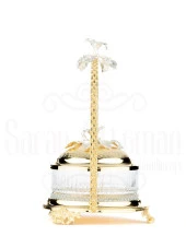 Bakır Stantlı Kapaklı Şekerlik Meyvelik Sunumluk Dekoratif Obje Söz Nişan Çikolatalık Sandra Çizgili Cam Sepet - 5