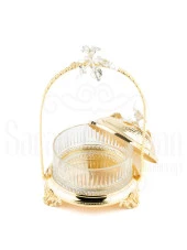 Bakır Stantlı Kapaklı Şekerlik Meyvelik Sunumluk Dekoratif Obje Söz Nişan Çikolatalık Sandra Çizgili Cam Sepet - 7