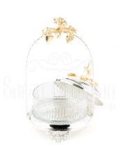 Bakır Stantlı Kapaklı Şekerlik Meyvelik Sunumluk Dekoratif Obje Söz Nişan Çikolatalık Sandra Çizgili Cam Sepet - 8