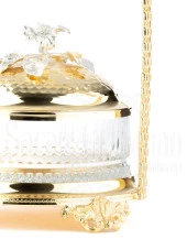 Bakır Stantlı Kapaklı Şekerlik Meyvelik Sunumluk Dekoratif Obje Söz Nişan Çikolatalık Sandra Çizgili Cam Sepet - 9