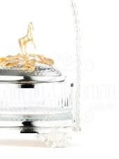 Bakır Stantlı Kapaklı Şekerlik Meyvelik Sunumluk Dekoratif Obje Söz Nişan Çikolatalık Sandra Çizgili Cam Sepet - 10