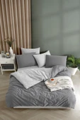 Tabu Home İpliği Boyalı Çift Taraflı Antrasit Çarşafı Lastikli Çift Kişilik Nevresim Takımı - 1