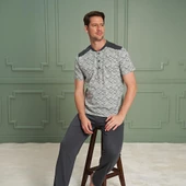 Over Sleep 1066 Erkek Kısa Kol Büyük Beden Pijama Takım - 1