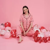 Over Sleep 983 Kadın Kısa Kol Önden Düğme Pijama Takım - 1