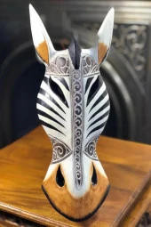 Ahşap Zebra Mask Dekoratif Duvar Dekoru 30 cm thumbnail 6
