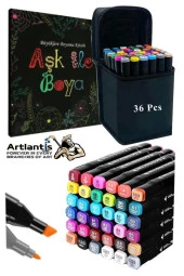 36 Adet Çift Taraflı Marker Kalem Çantalı 1 Paket 36 Renk Touch Markör Aşk İle Boya Mandala Büyüklere Boyama Kitabı - 1