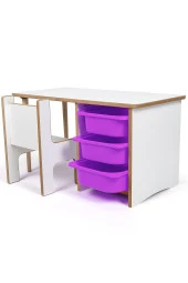 3 Çekmeceli Oyun, Aktivite, Etkinlik Masası, Beyaz-Lila, 18mm MDF - 1