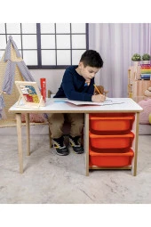 3 Çekmeceli Oyun, Aktivite, Etkinlik Masası, Beyaz-Lila, 18mm MDF - 2