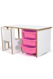 3 Çekmeceli Oyun, Aktivite, Etkinlik Masası, Beyaz-Pembe, 18mm MDF - 1