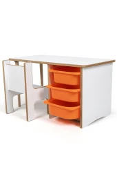 3 Çekmeceli Oyun, Aktivite, Etkinlik Masası, Beyaz-Turuncu, 18mm MDF - 1