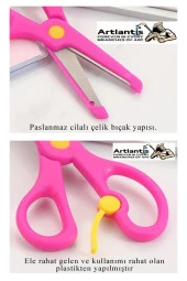 Pembe Öğrenci Makası 1 Adet Plastik Yaylı Küt Uç Korumalı Okul Makası Çocuk Makası Okul Öncesi Kreş Ana Sınıfı - 2