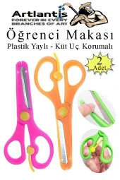 Pembe Turuncu Öğrenci Makası 2 Adet Plastik Yaylı Küt Uç Korumalı Okul Makası Çocuk Makası Okul Öncesi Kreş Ana Sınıfı - 1