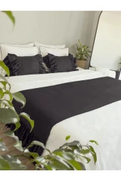 Yatak Runner & İç Dolgulu Kırlent Seti Çift Kişilik Fırfırlı Siyah - 4