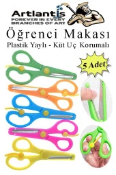Renkli Öğrenci Makası 5 Adet Plastik Yaylı Küt Uç Korumalı Okul Makası Çocuk Makası Okul Öncesi Kreş Ana Sınıfı - 1