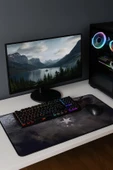 SonicTouch Kara Kartal Siyah Beyaz Yıldız Kaymaz Gaming Oyuncu Masaüstü Dikişsiz Klavye Mouse Pad 32x70Cm thumbnail 2