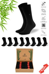 Premium Yazlık Erkek Bambu Soket Çorap 8'li Siyah Set Kraft Kutulu - 1