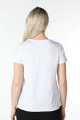 Kadın Kısa Kollu Bisiklet Yaka Tişört Beyaz  L SİYAH thumbnail 5