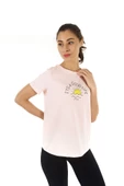 Kadın Baskılı Kısa Kollu Bisiklet Yaka Tişört Pembe Mel  XL PEMBE MELANJ - 1