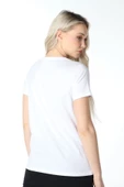 Kadın Baskılı Kısa Kollu Bisiklet Yaka Tişört Beyaz  S BEYAZ thumbnail 4