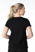 Kadın Baskılı Kısa Kollu Bisiklet Yaka Tişört Beyaz  XL SİYAH - 5