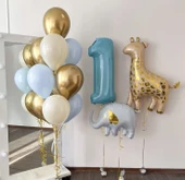 Mavi Yaş Benekli Zürafa Mavi Fil Temalı Balon Seti - 1