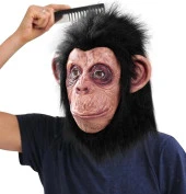 Siyah Saçlı Kafaya Tam Geçmeli Lateks Şempanze Maskesi - Lateks Maymun Orangutan Goril Maske Et Maske - 1