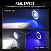 Citroen C Elysee 2012-2023 Uyumlu Üniversal Mercekli Angel Sis Farı Metal Su Geçirmez 76 mm Mavi Halkalı Gündüz Farı Angel Eyes 2 Adet thumbnail 4