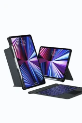 iPad Air 13 2024 A2898 - A2899 Uyumlu Fuchsia Touch Pad Bluetooth Klavyeli Standlı Mıknatıslı Kılıf thumbnail 1