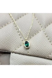 1.05 Karat Zümrüt Yeşili Tasarım Modern Gümüş Kolye-zümrüt Taşlı Tasarım Hediye 925 Ayar Gümüş Kolye - 6