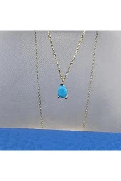 0.25 Karat Firuze (Turkuaz) Pırlanta Montürü Nano Has Taşlı Hediye 925 Ayar Gümüş Kolye - 6