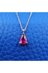 0.25 Karat Ruby Pırlanta Montürü Nano Has Taşlı Hediye 925 Ayar Gümüş Kolye - 2