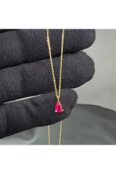 0.25 Karat Ruby Pırlanta Montürü Nano Has Taşlı Hediye 925 Ayar Gümüş Kolye - 4