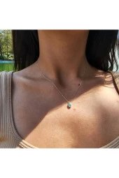 0.90 Karat Turkuaz (Firuze) Taşlı Güverseli Sade Minimal Tasarım Hediye Gümüş Kolye-Firuze Taşlı Kolye - 2