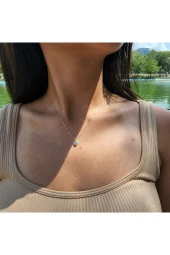 0.90 Karat Turkuaz (Firuze) Taşlı Güverseli Sade Minimal Tasarım Hediye Gümüş Kolye-Firuze Taşlı Kolye - 3