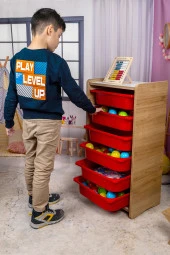 6 Çekmeceli Çocuk Oyuncak ve Aktivite Dolabı,Ceviz-Lila 18mm MDF - 2