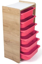 6 Çekmeceli Çocuk Oyuncak ve Aktivite Dolabı,Ceviz-Pembe 18mm MDF - 1