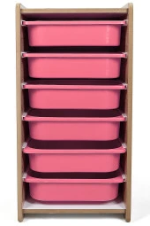 6 Çekmeceli Çocuk Oyuncak ve Aktivite Dolabı,Ceviz-Pembe 18mm MDF - 4