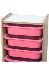 6 Çekmeceli Çocuk Oyuncak ve Aktivite Dolabı,Ceviz-Pembe 18mm MDF - 5