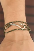Krem Çizgi Desenli Metal Kancalı Erkek Bileklik - TJ-EB2240-KS - 2