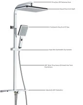 T-MAY Hill Sümbül Dikdörtgen Duş Takımı Seti Krom Paslanmaz thumbnail 2
