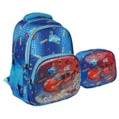 Relaxion Kabartmalı Araba Figürlü Pullu 3'Lü  İlkokul Çantası Beslenme Kalemlik Seti 1370 thumbnail 2