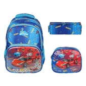 Relaxion Kabartmalı Araba Figürlü Pullu 3'Lü  İlkokul Çantası Beslenme Kalemlik Seti 1370 thumbnail 1